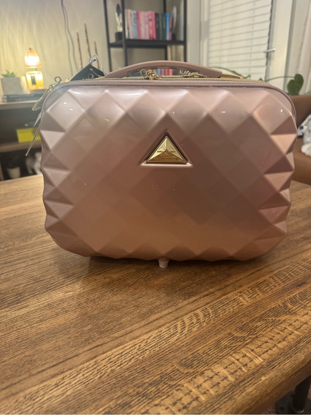 Diamond-Quilted Hard Cosmetic Case in Rose Gold